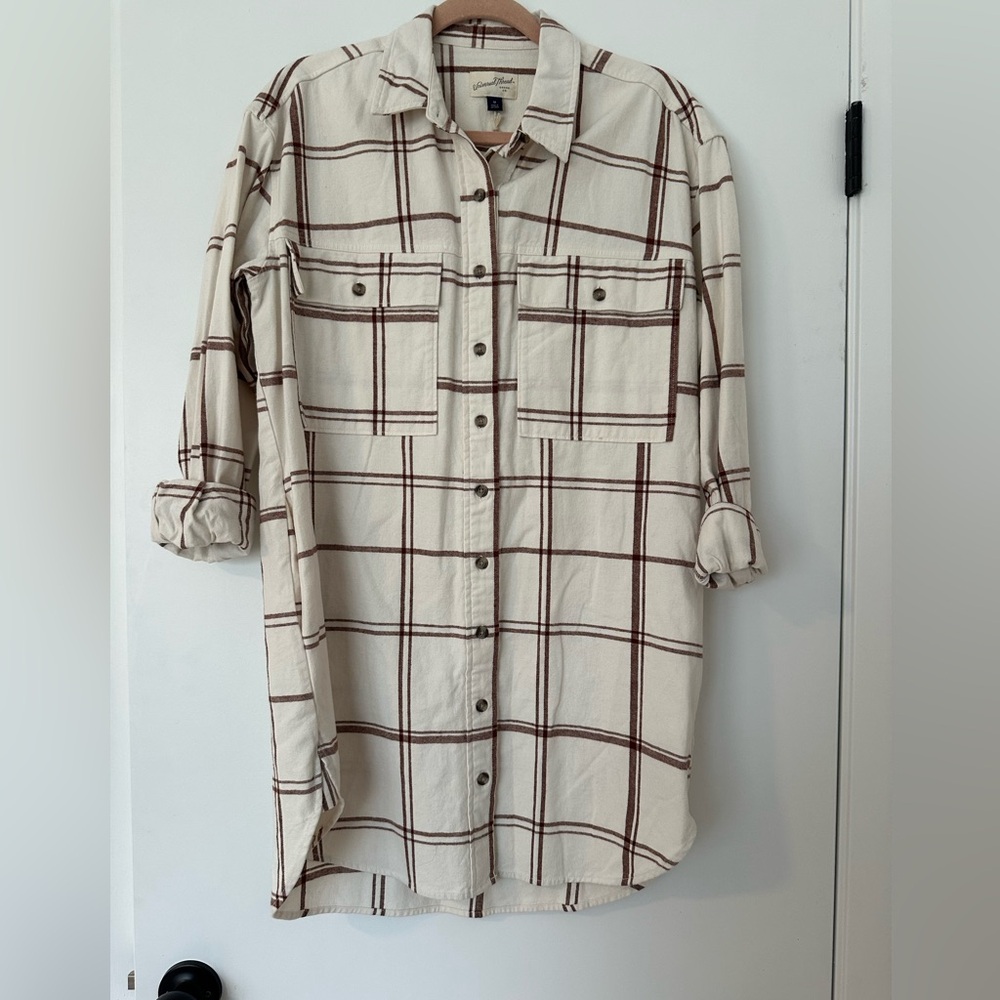 Universal Thread Cream and Brown Plaid Flannel Dress